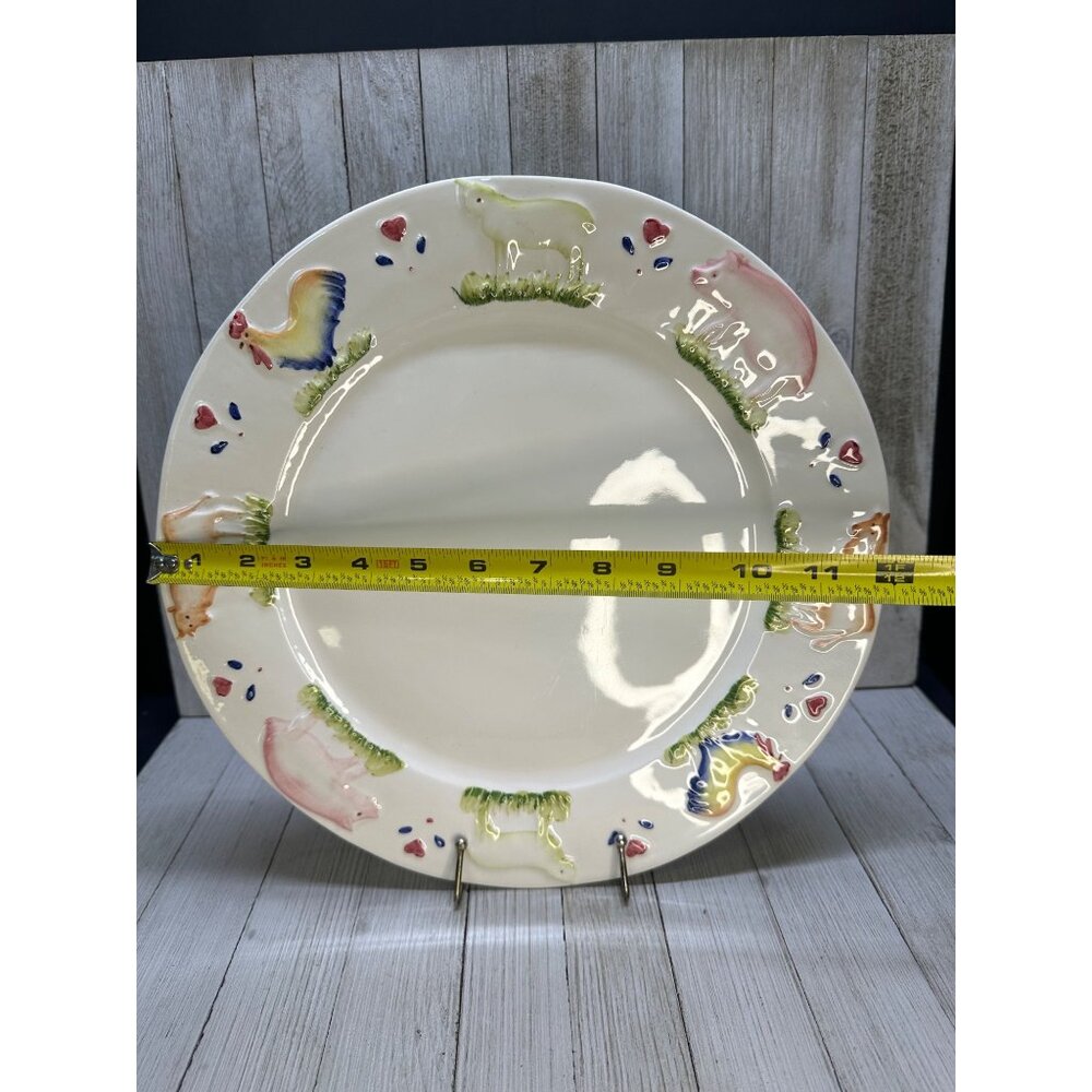 Vtg Stefani Farmhouse Animals Pig Rooster Cow 12.5" Dinner Plate Charger Set 2 - Picture 8 of 10
